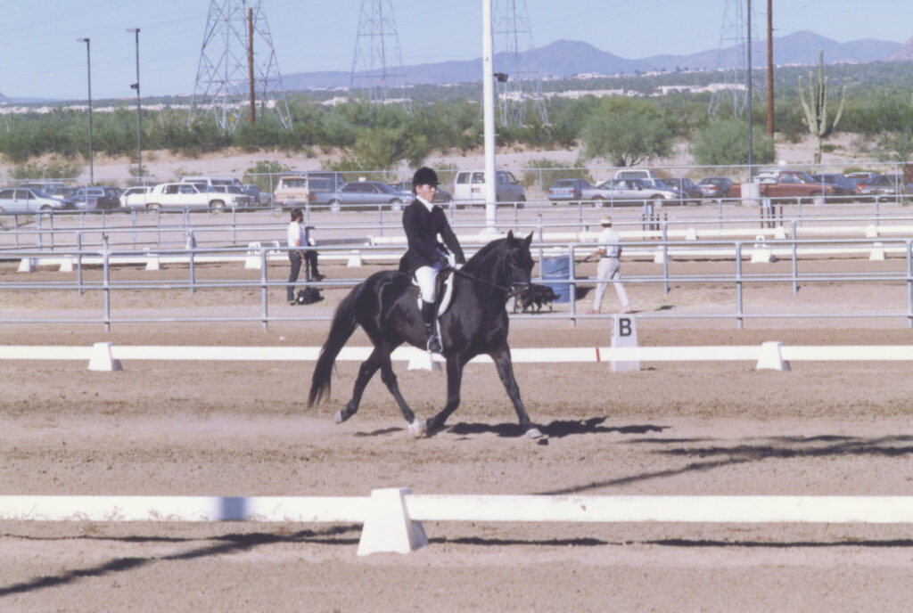 Lynfields Kiltuck, a black Connemara pony stallion, competes in dressage in 1990 at WestWorld in Scottsdale.