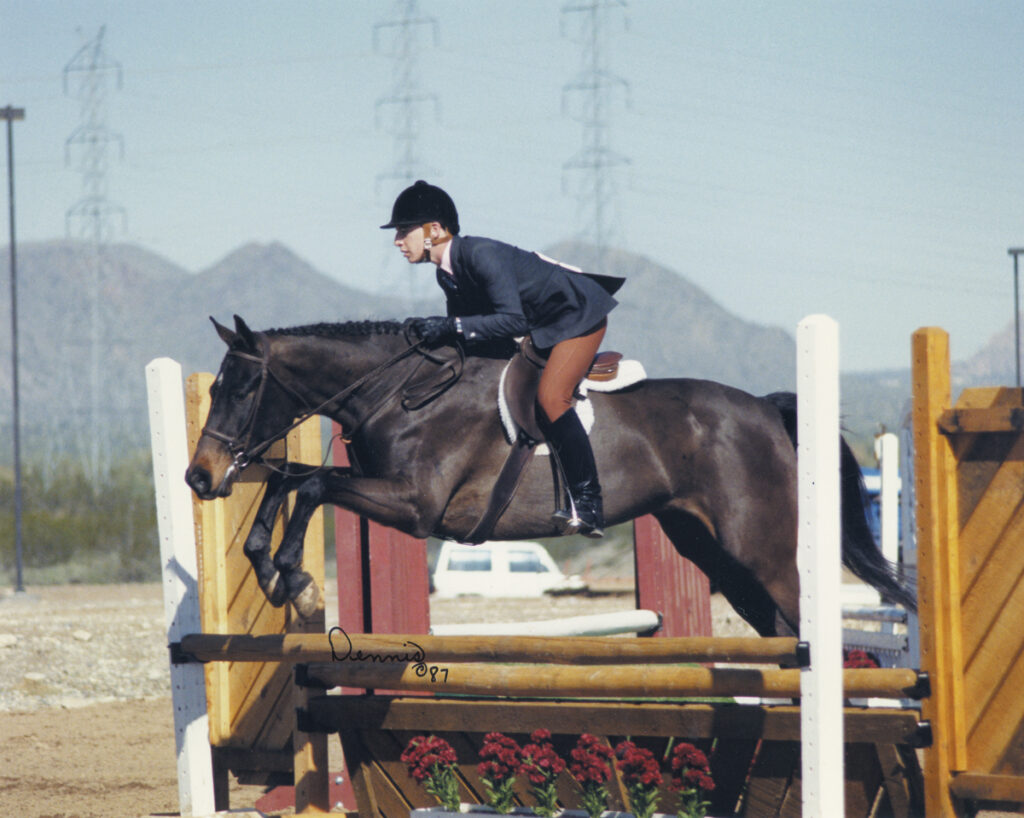Kerrymor's Lady Diana jumps a fence with Terry McKenna in 1987 in Goodyear, Arizona.