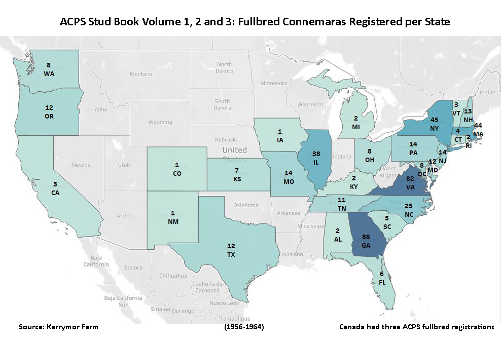 ACPS Stud Book Volume 1, 2 and 3 Fullbred Registered Connemaras per State