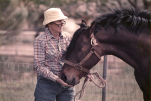 Spring Ledge Irish Whiskey with Dr. Marian Molthan in the 1980s at Foxglove Farm in Laveen, Airizona.