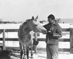 Gilnocky Carousel tries to drink Joe McKenna's coffee in the early 1980s. Gilnocky Carousel tries to drink Joe McKenna's coffee in the early 1980s.