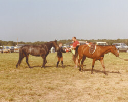 Kerrymor's Autumn Hope and Terry McKenna accept a ribbon at a Bridlespur horse show in the early 1980s.