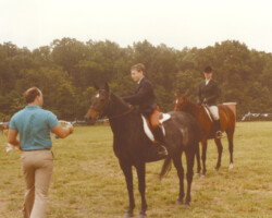Kerrymor's Autumn Hope and Terry McKenna accept a trophy at a Bridlespur horse show in the early 1980s.
