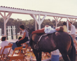 Kerrymor's Autumn Hope and Terry McKenna take a break at Bridlespur in the early 1980s as Joan Sr. and Joan Jr. watch a class.
