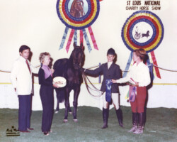 Lynfields Kiltuck and Elise Moloney receive a blue ribbon in 1978 at the St Louis National Charity Horse Show. Lynfields Kiltuck and Elise Moloney receive a blue ribbon in 1978 at the St Louis National Charity Horse Show.