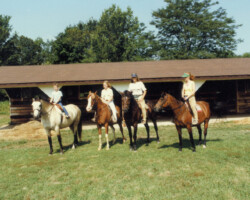 Kerry Gold and Terry McKenna get ready for a trail ride with Chrissy Weber and her pony, Susan Baginski on Kerrymor's Autumn Hope, and Katie Dalzell on Round Robin's Easter Bonnet. Kerry Gold and Terry McKenna get ready for a trail ride with Chrissy Weber and her pony, Susan Baginski on Kerrymor's Autumn Hope, and Katie Dalzell on Round Robin's Easter Bonnet.