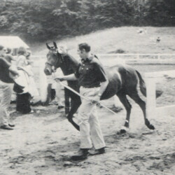 Lynfields Finn MacCool, champion Connemara stallion at the Woodstock Connemara show in 1973, with Dr. James Bailey.