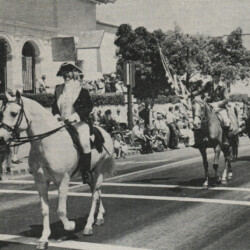 Dorothy Lyons, dressed as George Washington, rides her stallion, Bar Bar A's Kilkerrin Paddy, in Santa Barbara's Fourth of July parade in 1975. Dorothy Lyons, dressed as George Washington, rides her stallion, Bar Bar A's Kilkerrin Paddy, in Santa Barbara's Fourth of July parade in 1975.