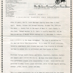 ACPS announcement for the St Louis National Charity Horse Show that appeared in the 1978 Summer Issue of the ACPS newsletter.
