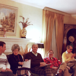 From left: Bill Thompson, Freda Hodge, an unidentified attendee, John "Mike" Ferguson, an unidentified attendee, and Fern Bittner at a meeting to plan the St. Louis National Charity Horse Show at the McKenna home in St. Louis County, in the late 1970s. Missing from the group of photos are Dr. Dean Hodge, president of the St. Louis National as it returned to existence, and Joan McKenna Sr., the likely photographer of the photos. From left: Bill Thompson, Freda Hodge, an unidentified attendee, John "Mike" Ferguson, an unidentified attendee, and Fern Bittner at a meeting to plan the St. Louis National Charity Horse Show at the McKenna home in St. Louis County, in the late 1970s. Missing from the group of photos are Dr. Dean Hodge, president of the St. Louis National as it returned to existence, and Joan McKenna Sr., the likely photographer of the photos.