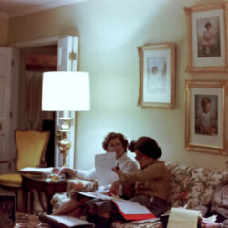 From left on couch: An unidentified attendee, Bee Brown, and Virginia Mauer at a meeting to plan the St. Louis National Charity Horse Show at the McKenna home in St. Louis County, in the late 1970s. From left on couch: An unidentified attendee, Bee Brown, and Virginia Mauer at a meeting to plan the St. Louis National Charity Horse Show at the McKenna home in St. Louis County, in the late 1970s.
